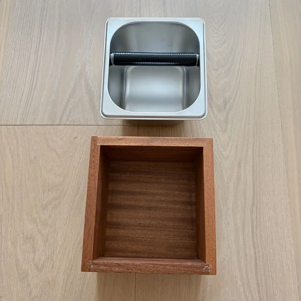 Solid Wood and Stainless Steel Espresso Knock Box NEW